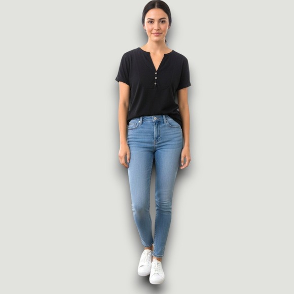 Charter Club Tops - Charter‎ Club Womens Top Black Henley M Petite Casual Cotton Minimalist Capsule